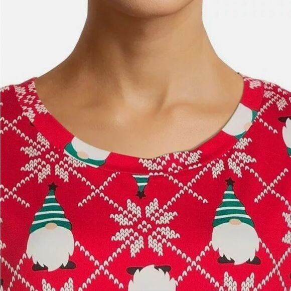 SECRET TREASURES GNOME Snowflakes Christmas Sleepshirt Pajamas Red Size S/M - Picture 3 of 7